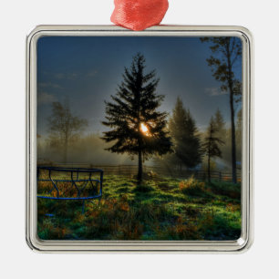 Horse Ranch Sunrise Nature Photo Metal Tree Decoration
