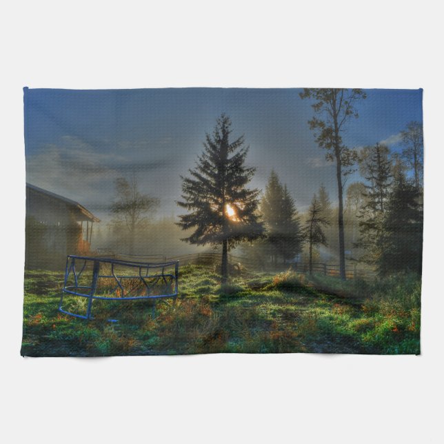 Horse Ranch Sunrise Nature Photo Tea Towel (Horizontal)