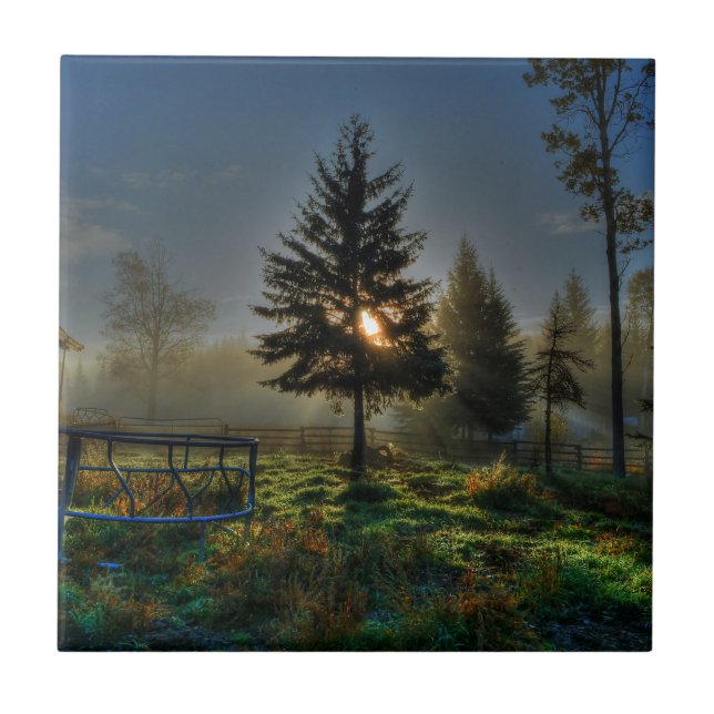 Horse Ranch Sunrise Nature Photo Tile (Front)