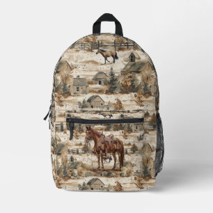Horse Ranch Toile  Printed Backpack