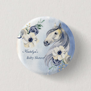 Horse ranch watercolor flowers baby shower  3 cm round badge