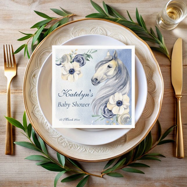 Horse ranch watercolor flowers baby shower custom napkin (Horse ranch watercolor flowers baby shower custom napkins)