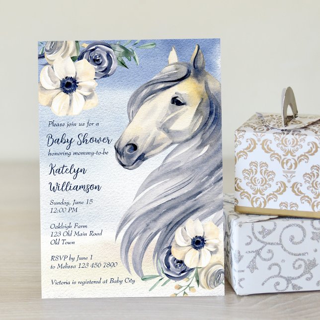 Horse ranch watercolor with flowers baby shower  invitation (Creator Uploaded)
