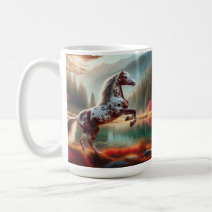Horse Rearing Beside Tranquil Lake Coffee Mug