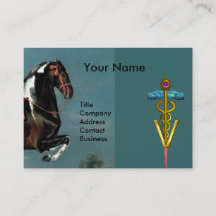 HORSE REARING "GOLD CADUCEUS VETERINARY SYMBOL BUSINESS CARD