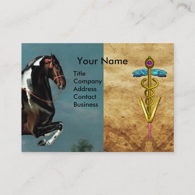 HORSE REARING "GOLD CADUCEUS VETERINARY SYMBOL BUSINESS CARD (Front)