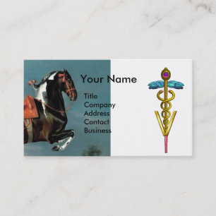 HORSE REARING "GOLD CADUCEUS VETERINARY SYMBOL BUSINESS CARD