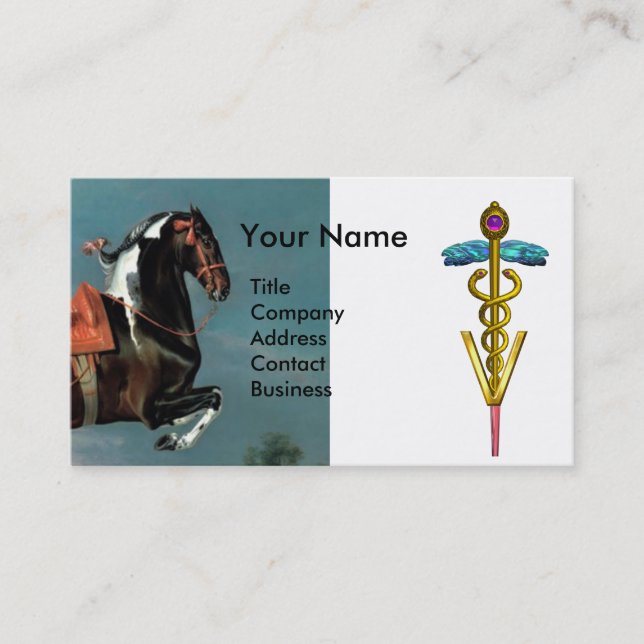 HORSE REARING "GOLD CADUCEUS VETERINARY SYMBOL BUSINESS CARD (Front)