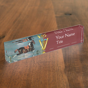 HORSE REARING "GOLD CADUCEUS VETERINARY SYMBOL NAMEPLATE