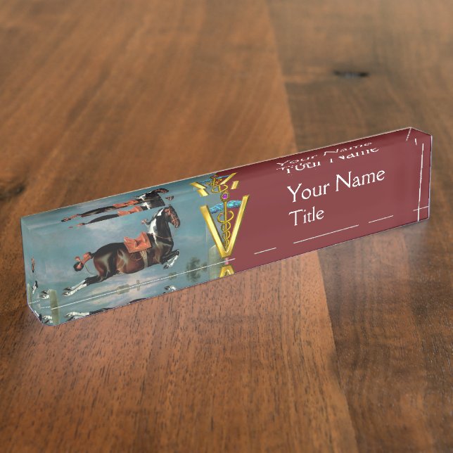 HORSE REARING "GOLD CADUCEUS VETERINARY SYMBOL NAMEPLATE (Side)