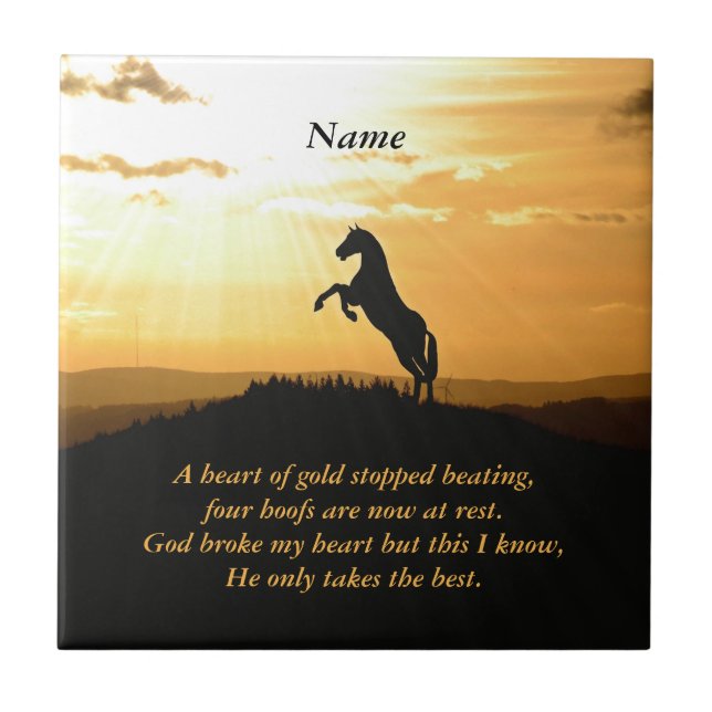 Horse Rearing Silhouette At Sunrise Tile (Front)