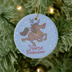 Horse reindeer cartoon illustration ceramic tree decoration