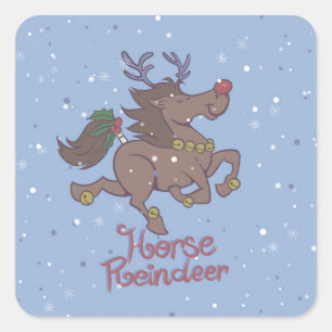 Horse reindeer cartoon illustration square sticker