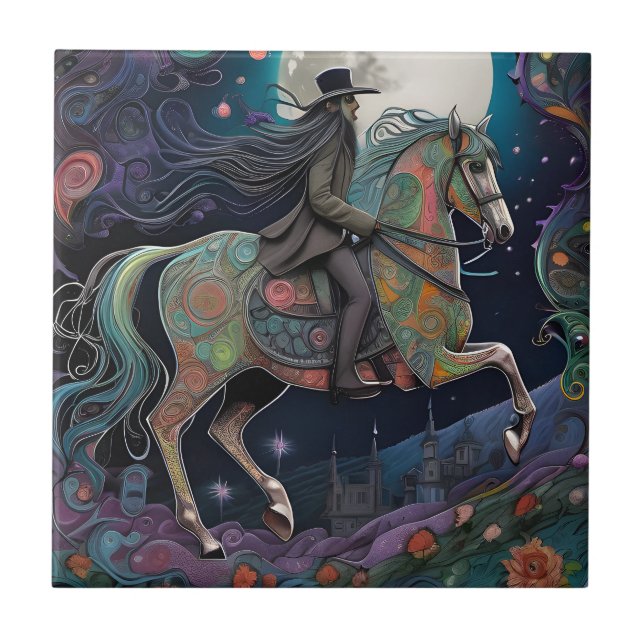 Horse Ride at Midnight on a Full Moon Night Tile (Front)