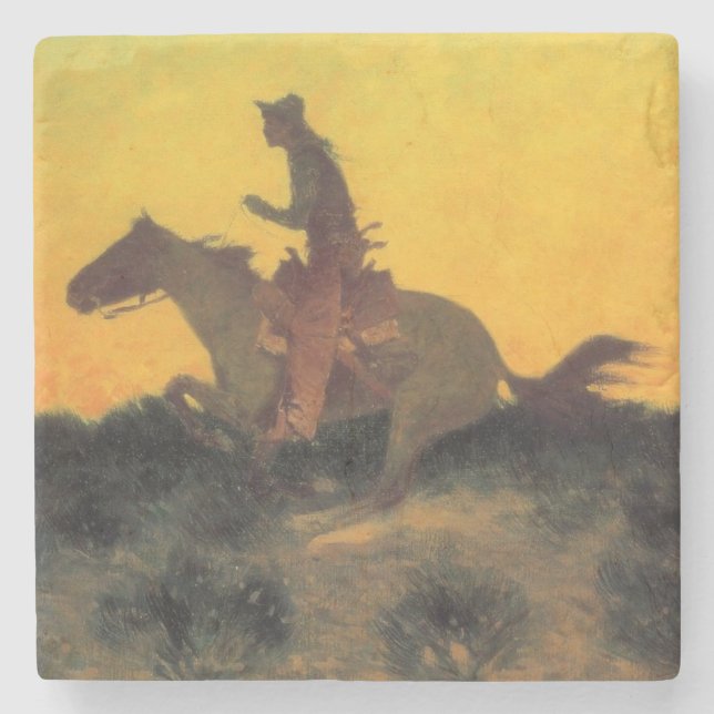 Horse Rider Against the Sunset (by Remington) Stone Coaster (Front)