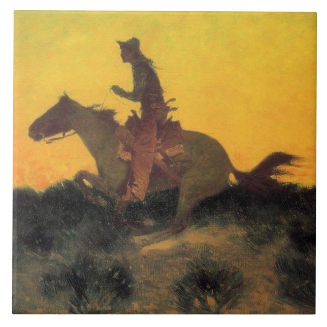 Horse Rider Against the Sunset (by Remington) Tile (Front)