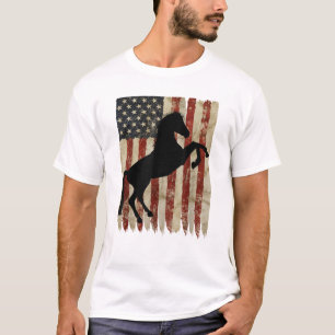 Horse Rider American Flag USA Patriotic Stallion E T-Shirt
