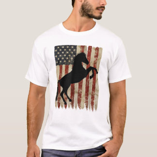 Horse Rider American Flag USA Patriotic Stallion E T-Shirt