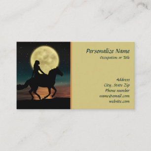 Horse Rider at Night Full Moon Along Beach Business Card