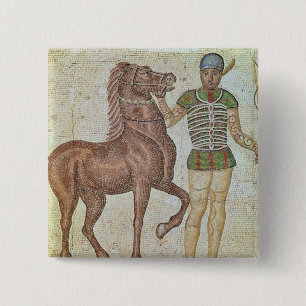 Horse rider in racing colours 15 cm square badge