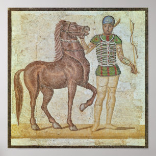 Horse rider in racing colours poster