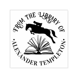 Horse & Rider Jumping Over Open Book Library Name Self-inking Stamp