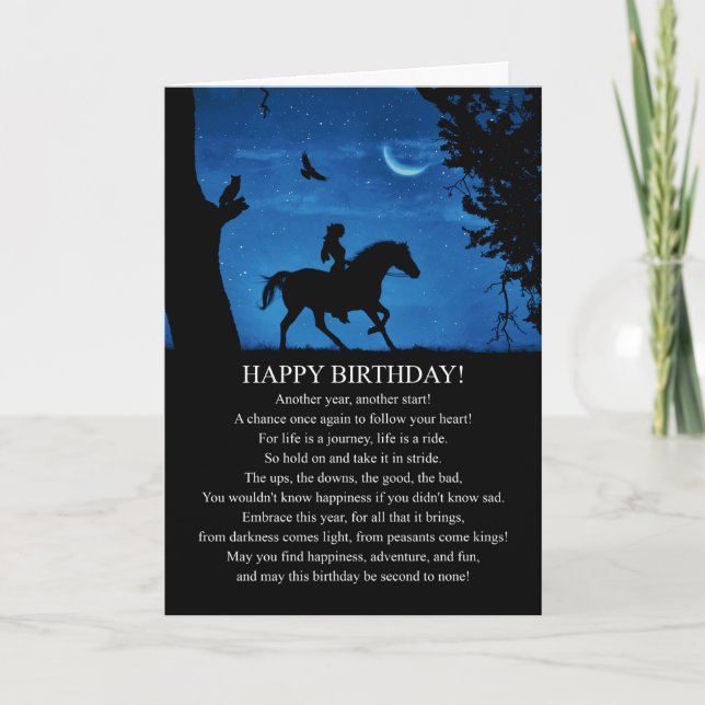 Horse Rider Owl Raven and Moon Spiritual Birthday Card (Front)