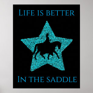 Horse & rider poster in black & blue.