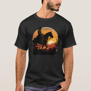 Horse Rider Retro Vintage Sunset Horse Girl Graph T-Shirt