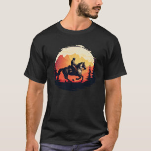 Horse Rider Retro Vintage Sunset Horse Girl Graph T-Shirt