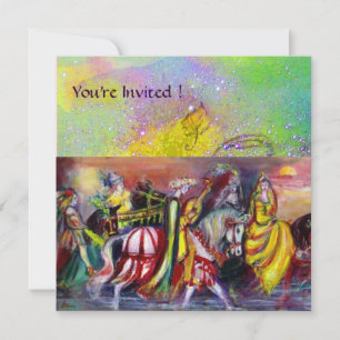 HORSE RIDERS IN NIGHT,yellow purple green sparkles Invitation