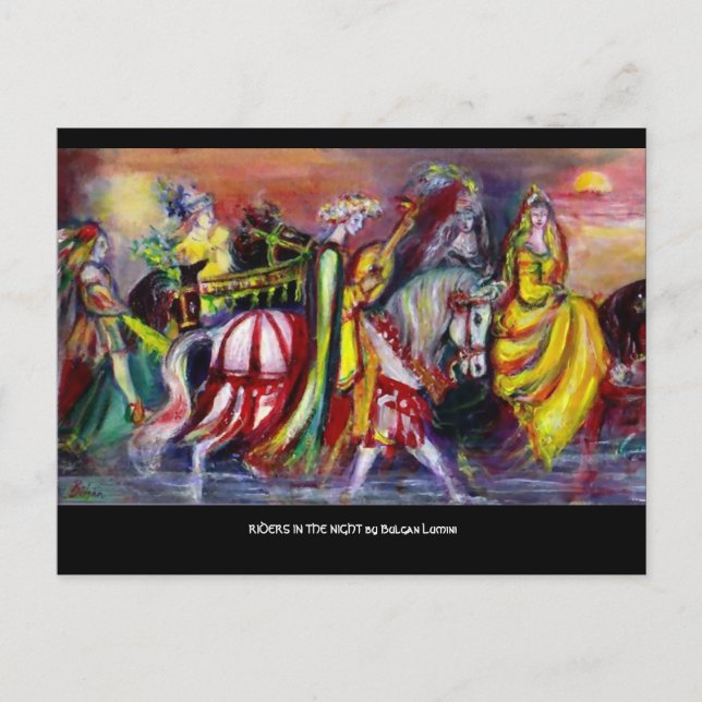 HORSE RIDERS IN THE NIGHT Fantasy Invitation Postcard (Front)
