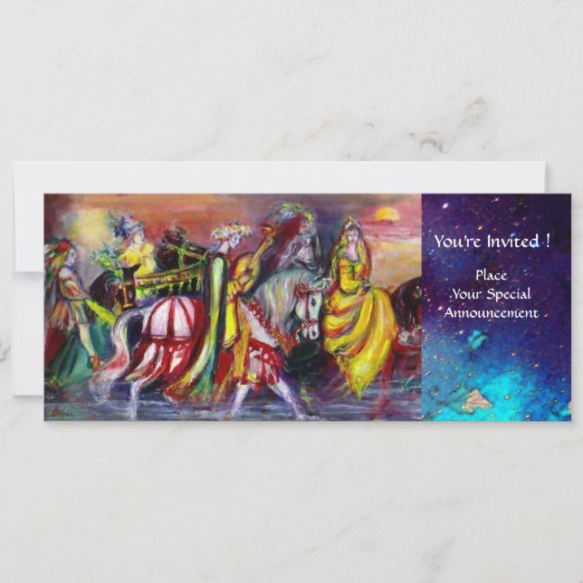 HORSE RIDERS ,MUSIC IN NIGHT, Gold Blue Gparkles Invitation (Front)