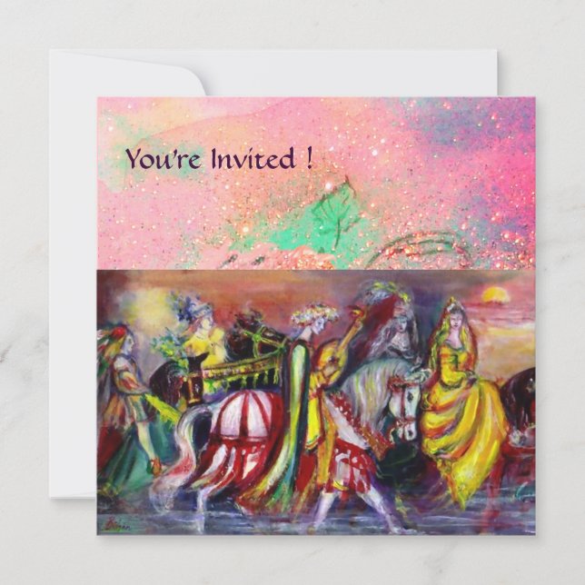 HORSE RIDERS ,MUSIC IN NIGHT, Pink Gold sparkles Invitation (Front)