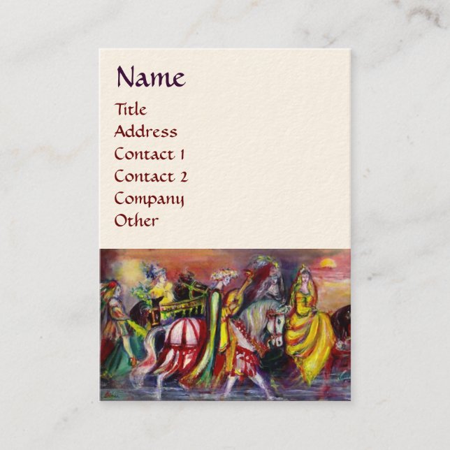 HORSE RIDERS ,MUSIC IN THE NIGHT Fantasy White Business Card (Front)
