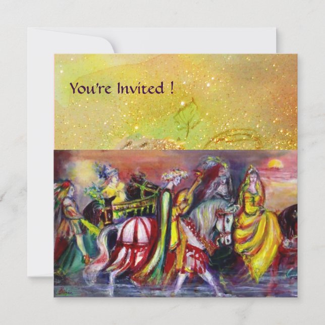 HORSE RIDERS ,MUSIC IN THE NIGHT, yellow sparkles Invitation (Front)