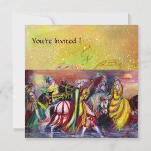 HORSE RIDERS ,MUSIC IN THE NIGHT, yellow sparkles Invitation