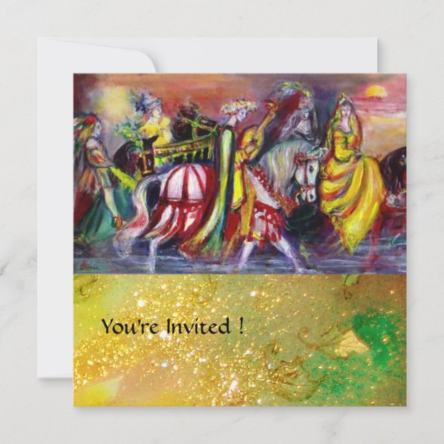 HORSE RIDERS ,MUSIC IN THE NIGHT, yellow sparkles Invitation (Front)