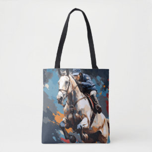 Horse Riding Action Sport Painting Abstract Art Tote Bag