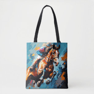 Horse Riding Action Sport Painting Abstract Art Tote Bag