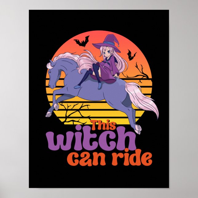 Horse Riding Anime Girl Witch Halloween Poster (Front)