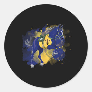 Horse Riding Barbados Flag Classic Round Sticker
