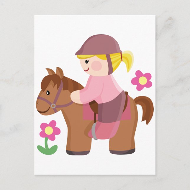 Horse riding blonde hair, brown horse postcard (Front)
