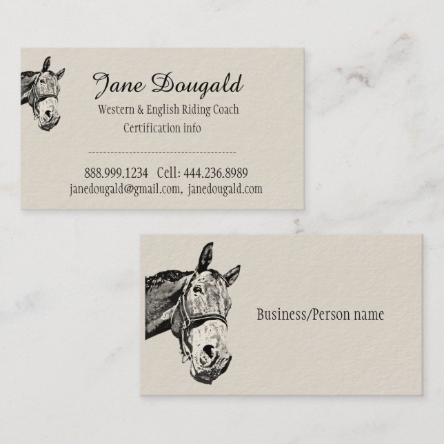Horse Riding Coach Instructor Trainer Custom  Business Card (Front/Back)