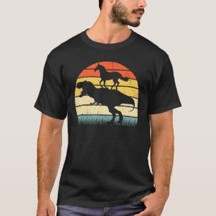 Horse Riding Dinosaur Vintage Sunset Retro 70s Gra T-Shirt