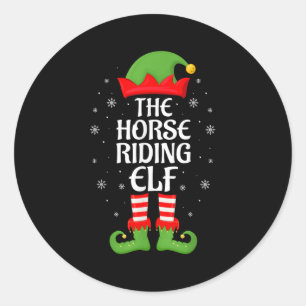 Horse Riding Elf Xmas Family Matching Elf Squad Ch Classic Round Sticker