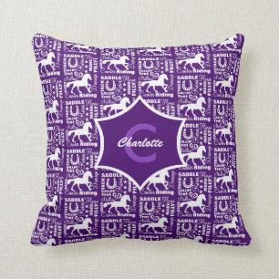 Horse Riding Equine Theme Cute Girly Purple White Cushion