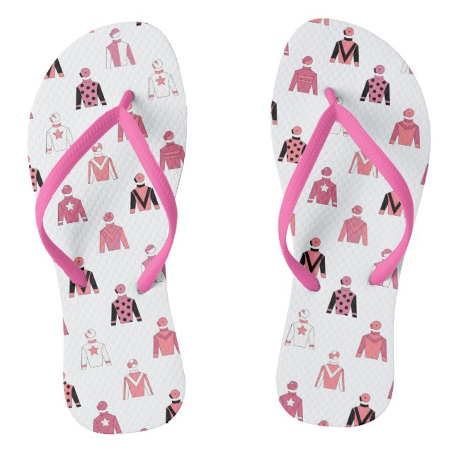 Horse Riding Jockey Pink White Flip Flops (Footbed)