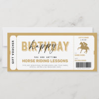 Horse Riding Lessons Gold Gift Ticket Voucher