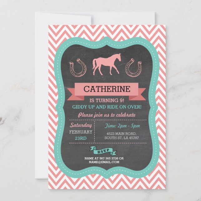 Horse Riding Party Invite Chevron Pony Invitation (Front)